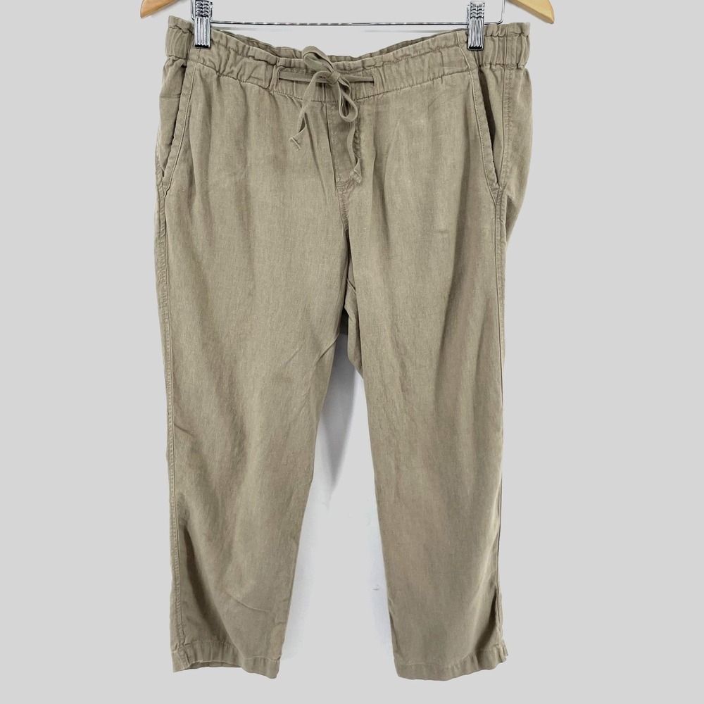 Old Navy Crop Pants Women's‎ M Linen Blend Beige Elastic Stretch Waist Casual